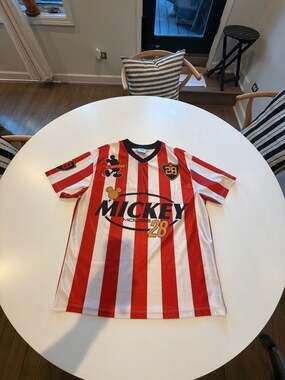Disney Mickey Mouse and Friends Red and White Striped Soccer Jersey Size SM